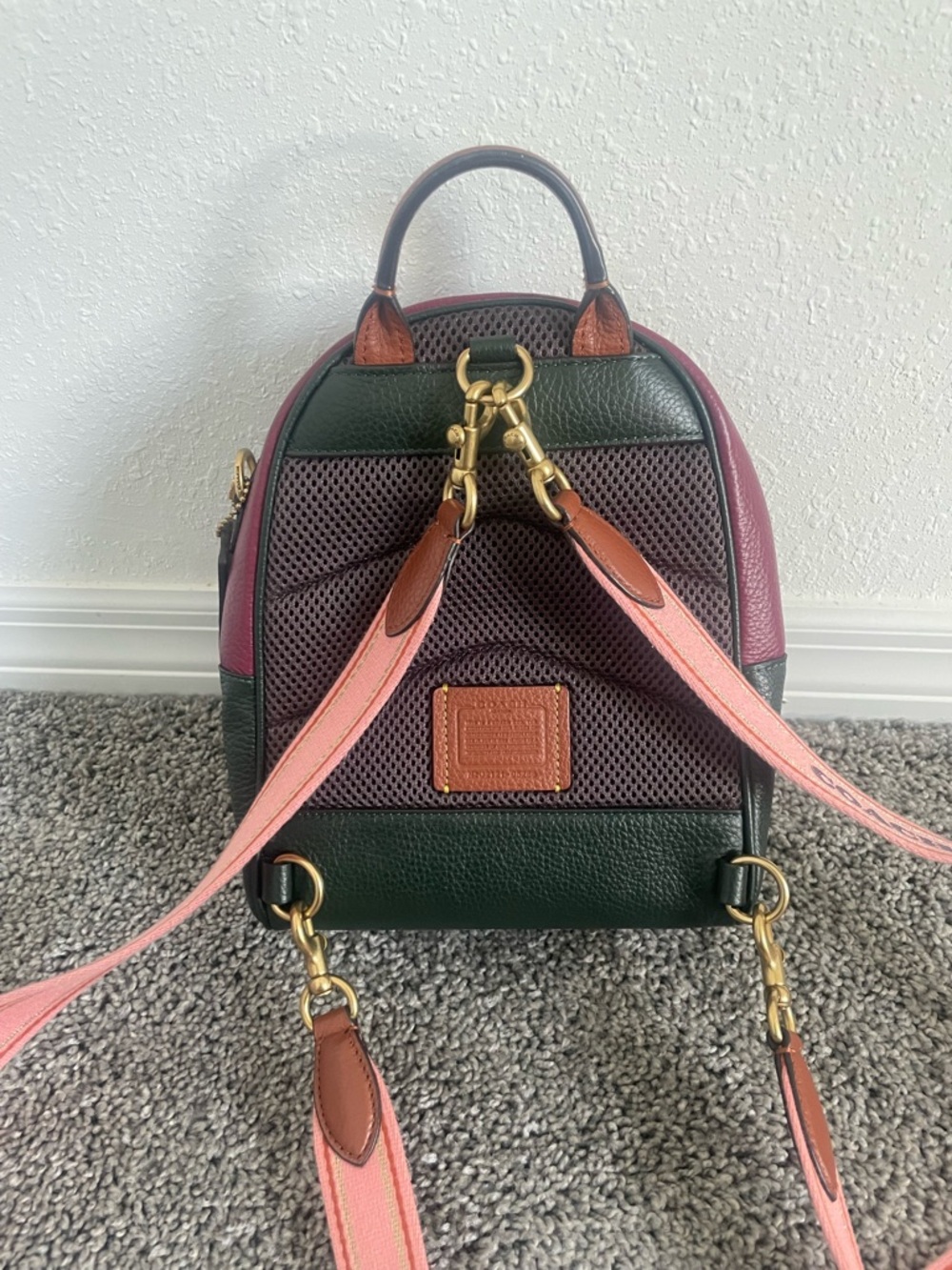 Coach Mini Backpack in Dark Green, Berry and Pink Strap - Picture 2 of 8